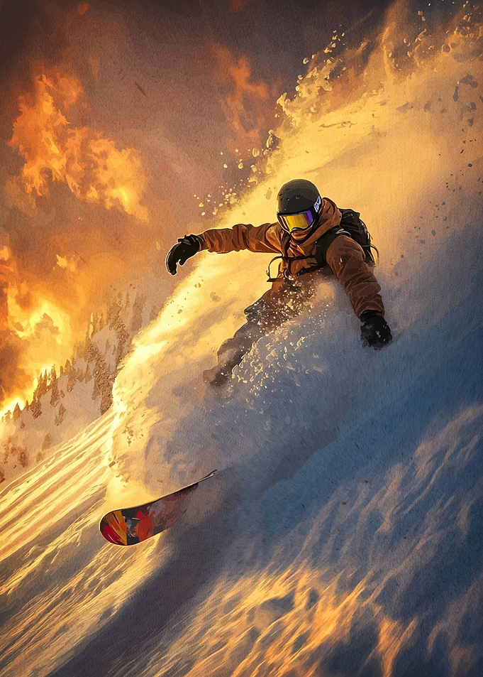 Snowboarder Action Sunset