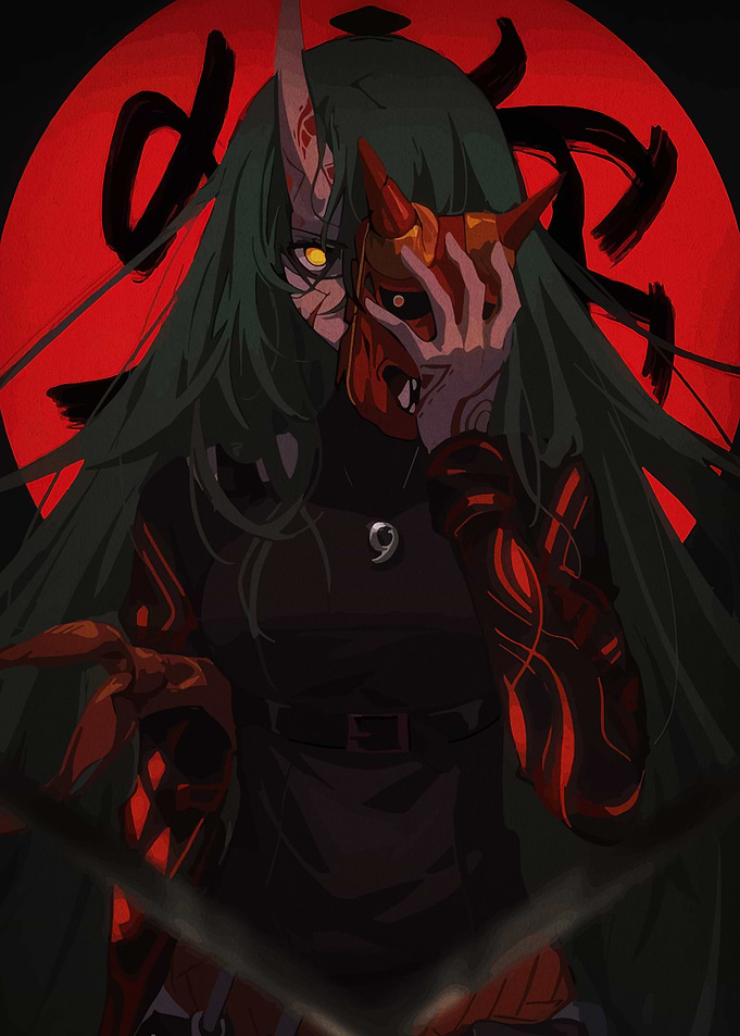 Anime Girl with Oni Mask