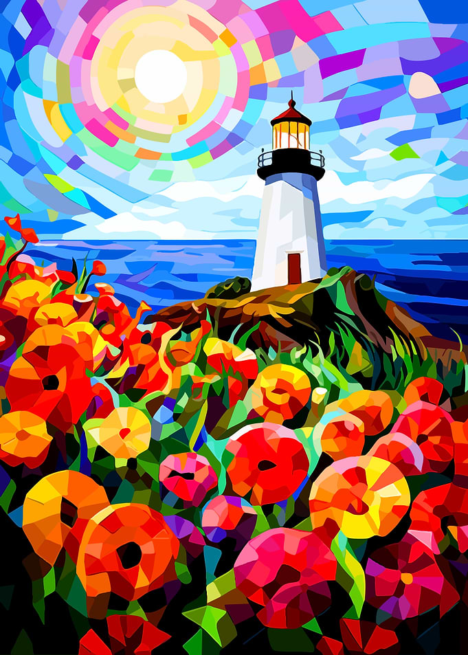 Colorful Lighthouse by the Sea