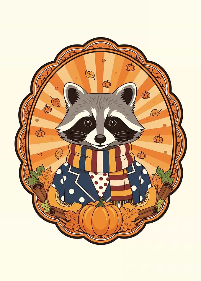 Autumn Raccoon Harvest Cameo