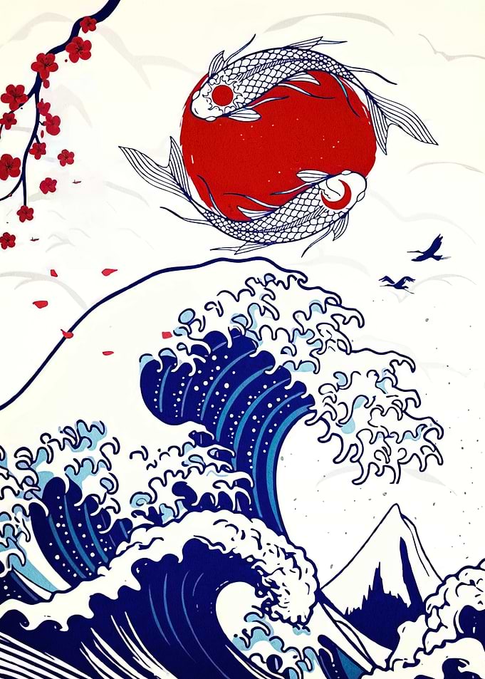 Japanese Koi Fish Wave