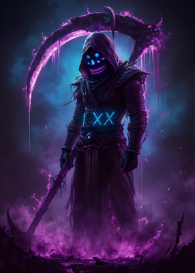 Neon Grim Reaper with Scythe