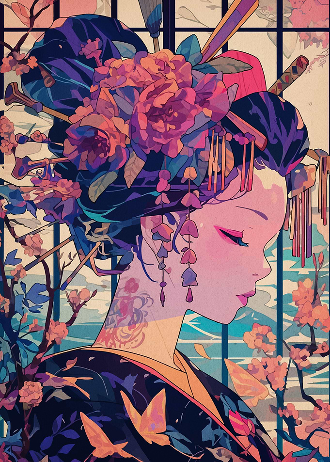 Geisha with Floral Hair Ornament