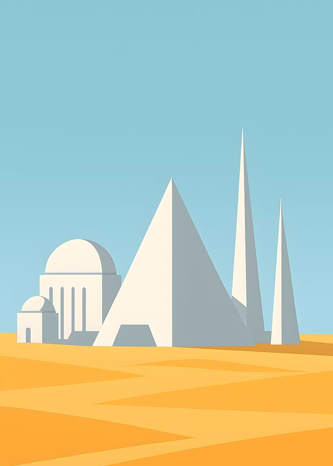 Minimalist Mosque Architecture in Desert Landscape