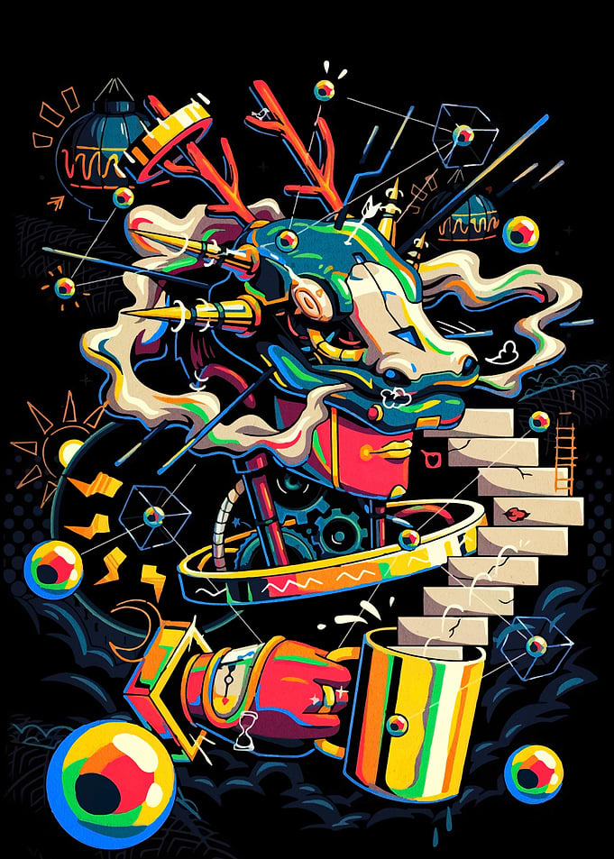 Mechanical Dragon with Coffee