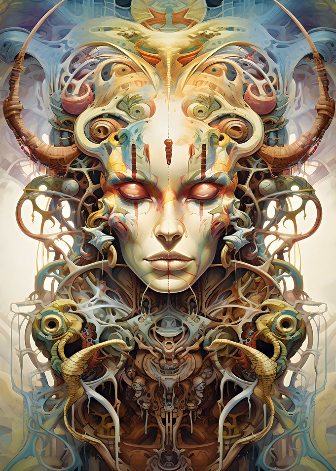 Surreal Horned Woman Portrait