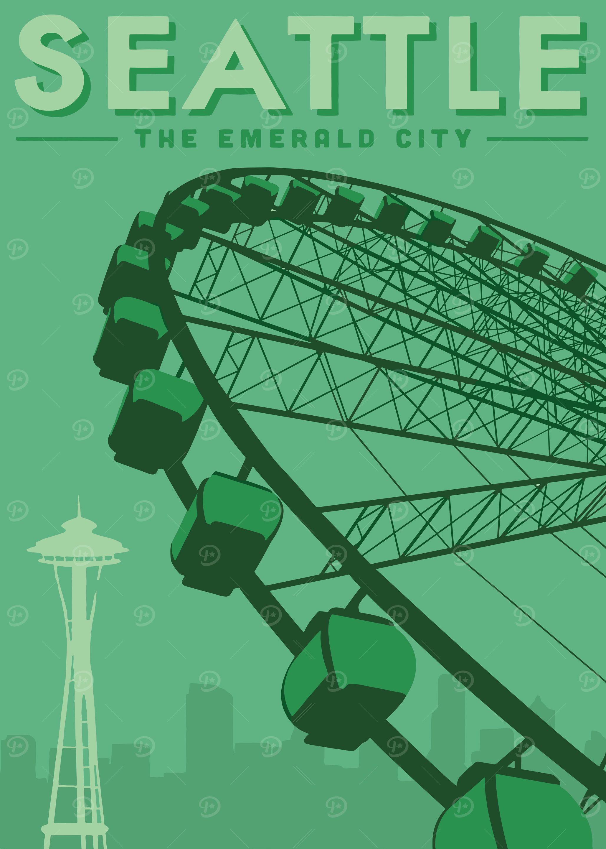 Seattle Emerald City Ferris Wheel Poster