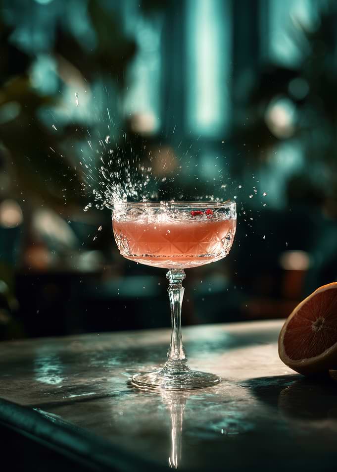 Elegant Cocktail with Splashing Water