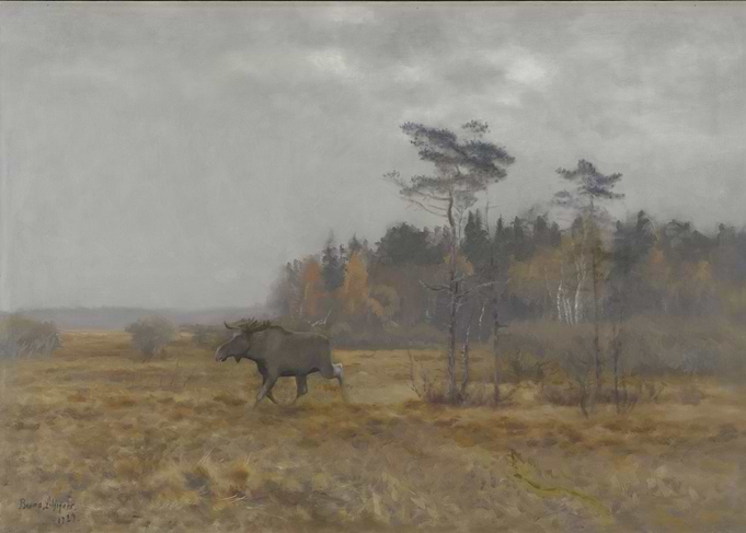 Moose in a Misty Landscape Painting