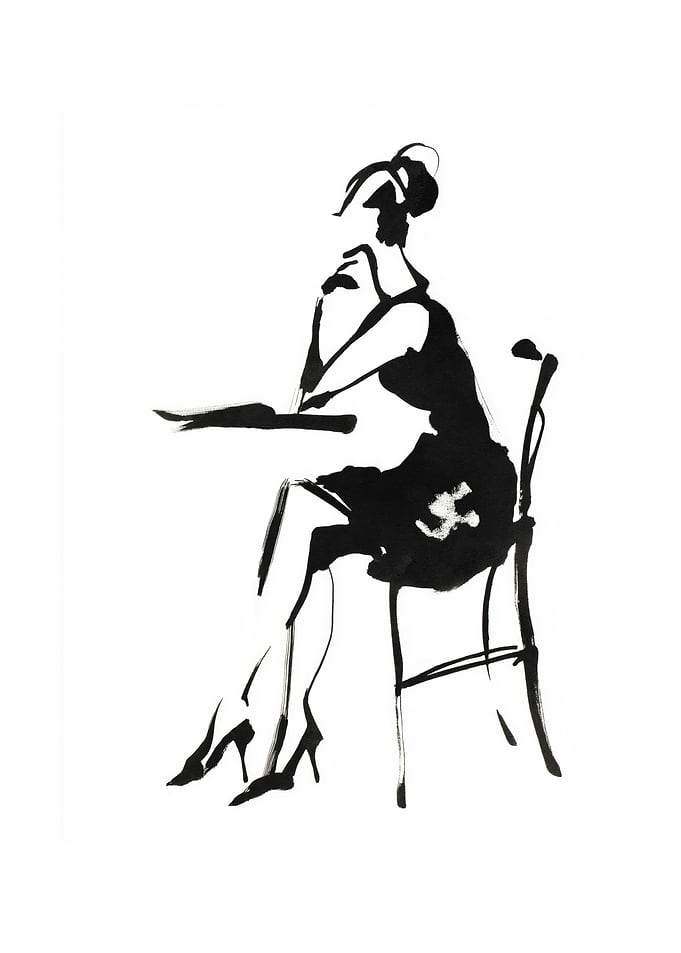 Ink Sketch of Woman at Table