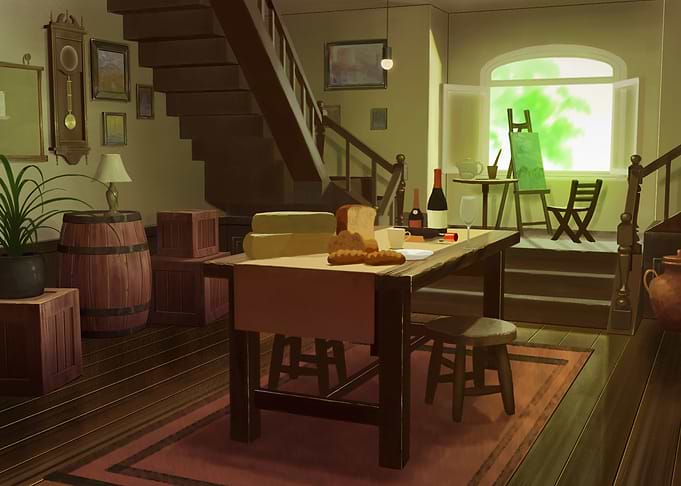 Cozy Interior with Food and Art Supplies