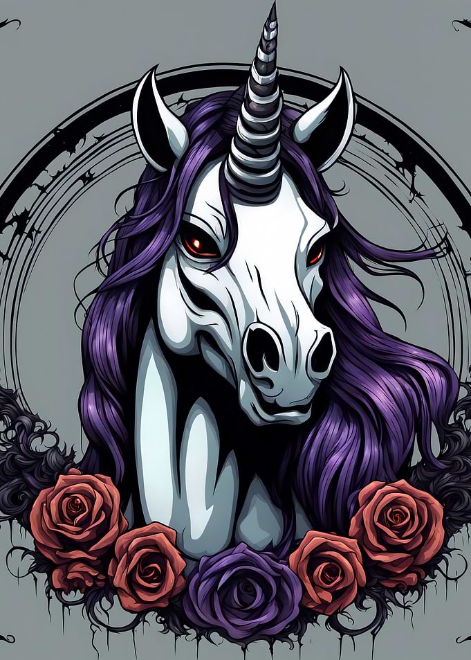 Halloween Gothic Unicorn with Roses Illustration