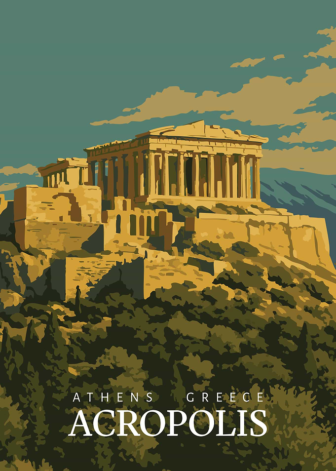 Acropolis, Athens, Greece Travel Poster