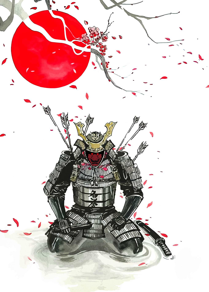 Wounded Samurai Under Rising Sun Art