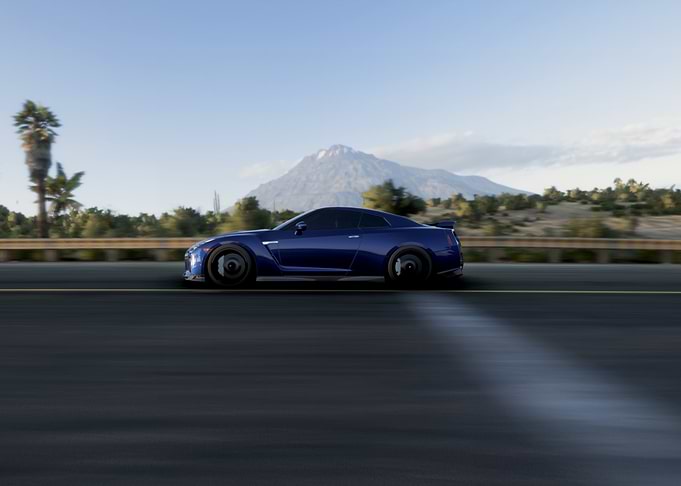 Blue Nissan GT-R on the Road