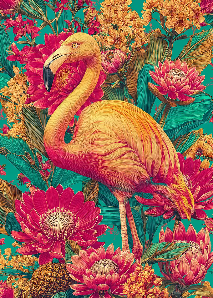 Flamingo in Floral Paradise