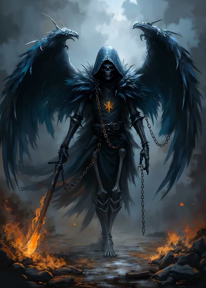 Winged Skeleton Warrior with Flaming Sword