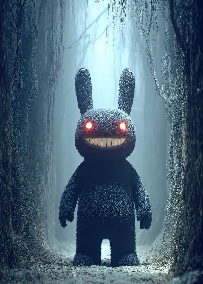 Creepy Bunny in Dark Forest