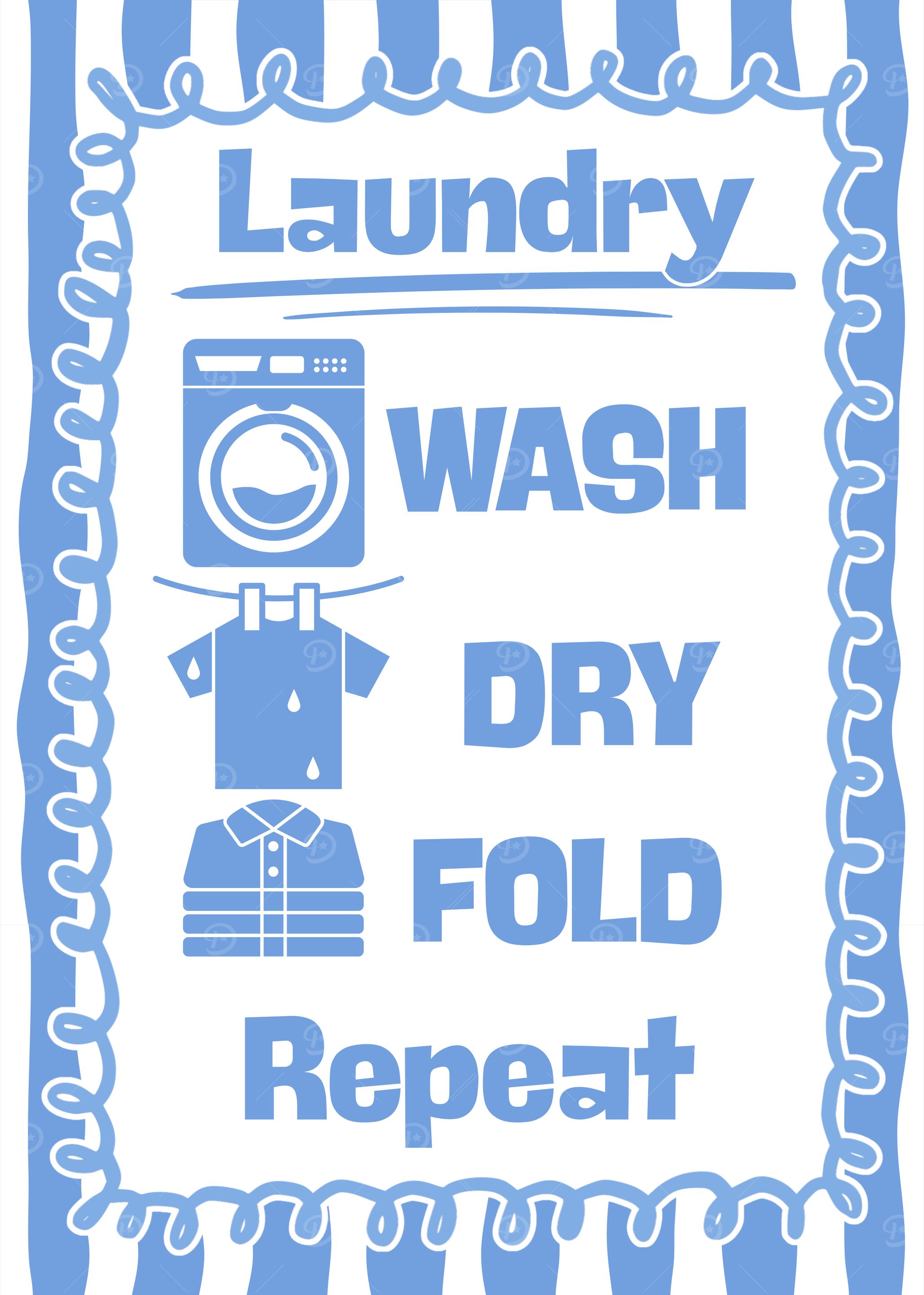 Laundry Instructions Blue and White Art