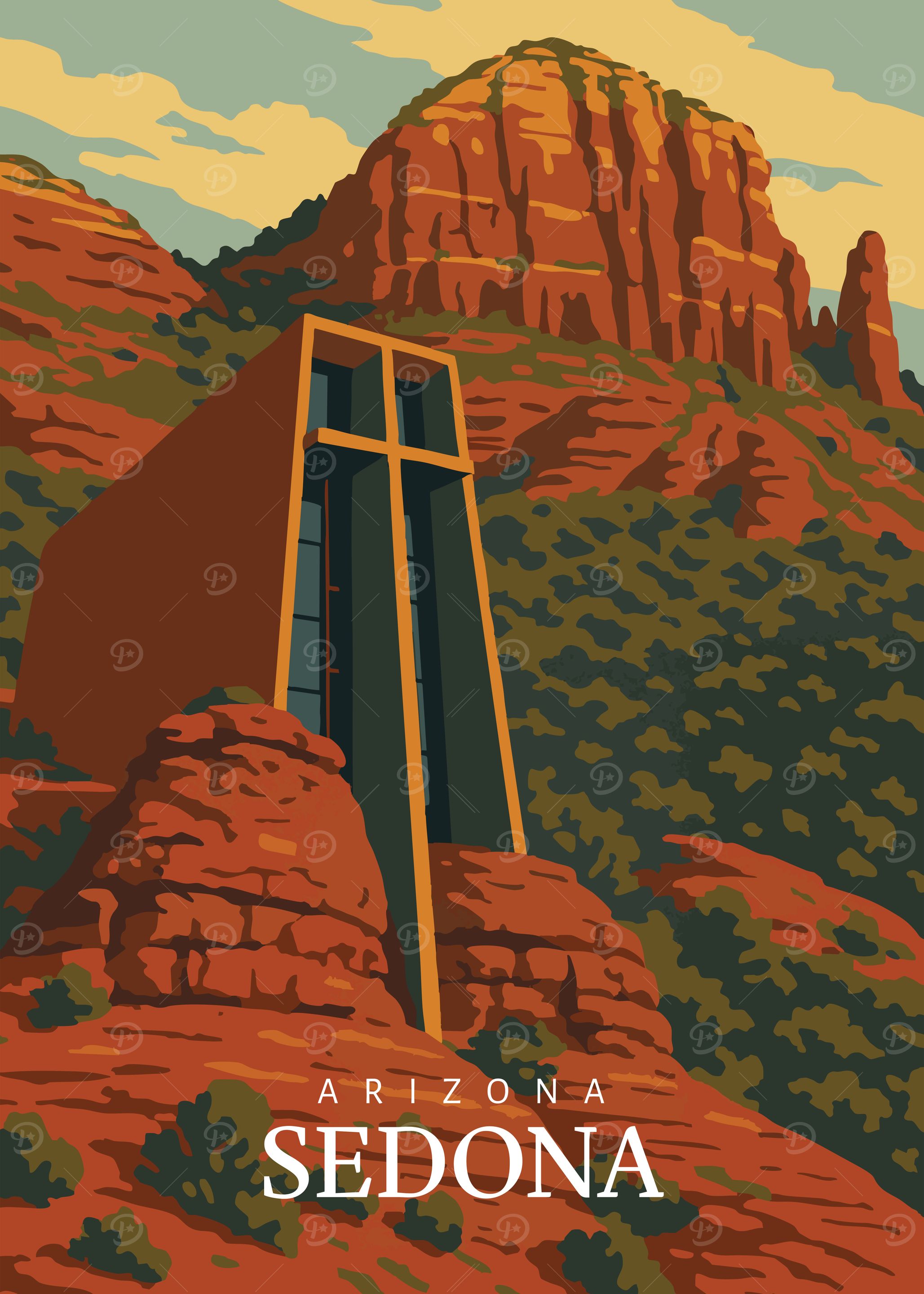 Sedona Arizona: Chapel of the Holy Cross, Vintage Travel Poster