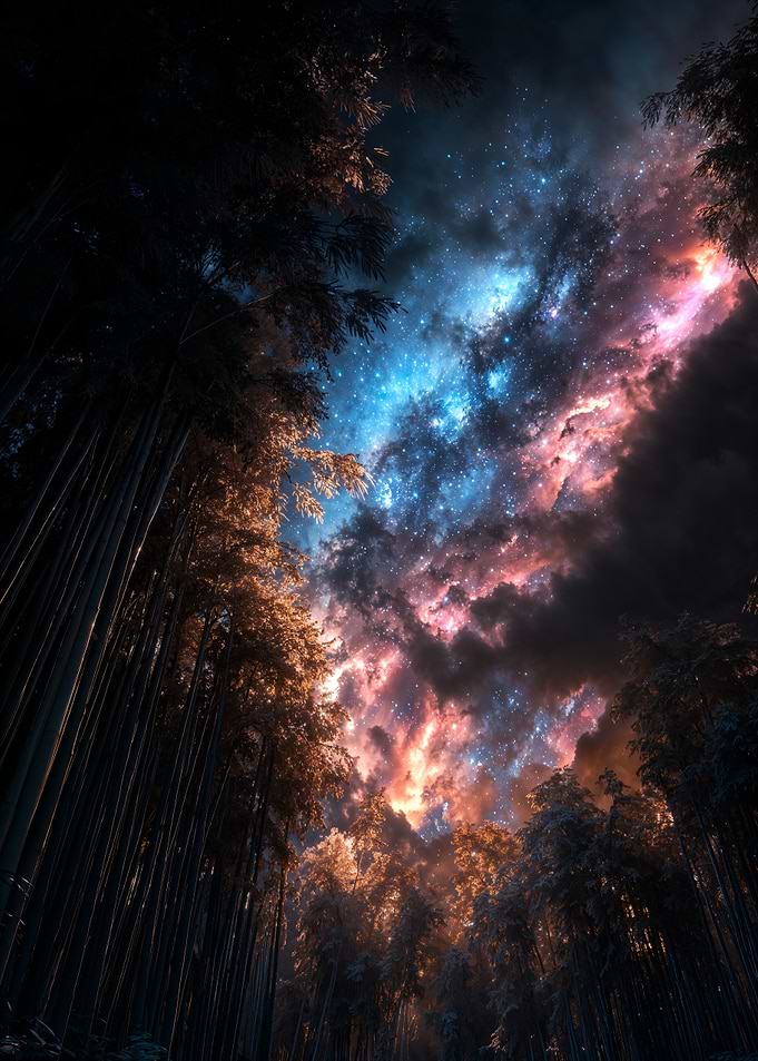 Bamboo Forest Under a Starry Sky