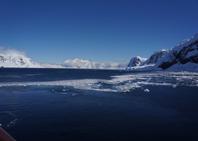 Antarctic landscape with ice and mountains