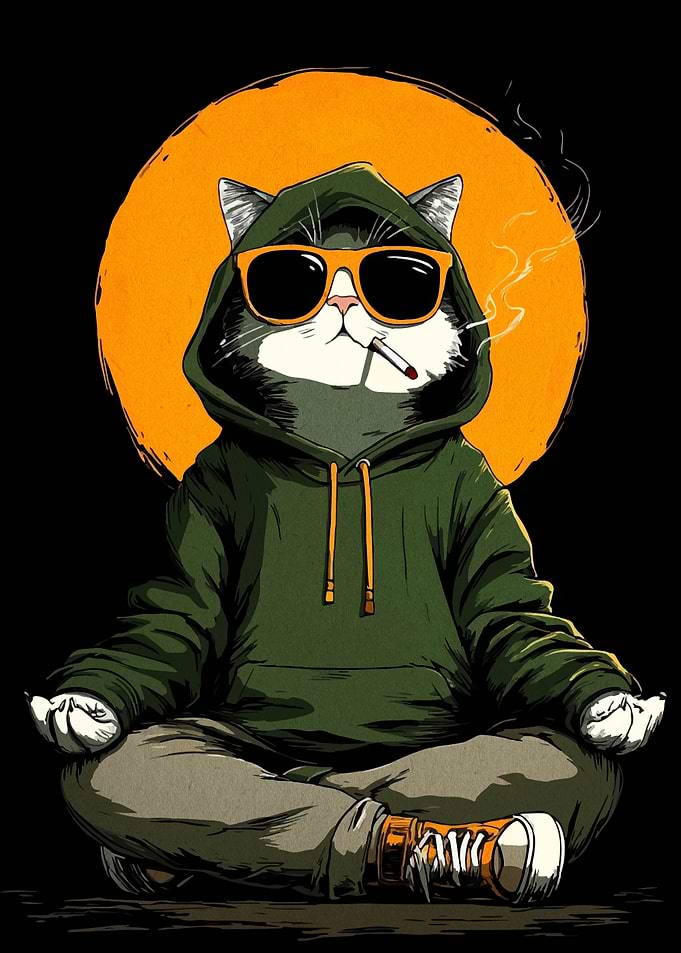 Cool Cat Meditating with Cigarette