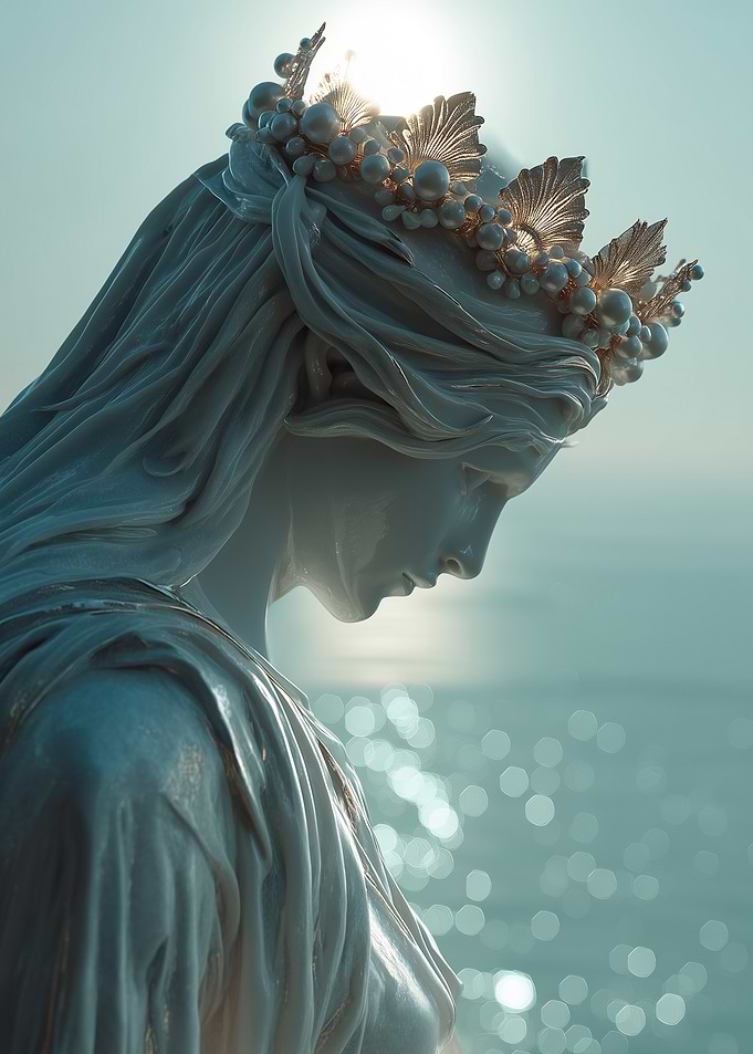 Elegant Queen Statue by the Sea