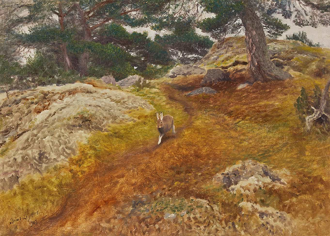 Chamois in Mountain Landscape Painting