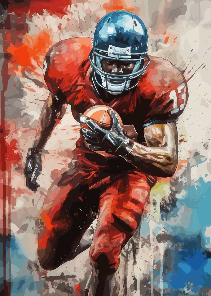 American Football Player in Action Painting