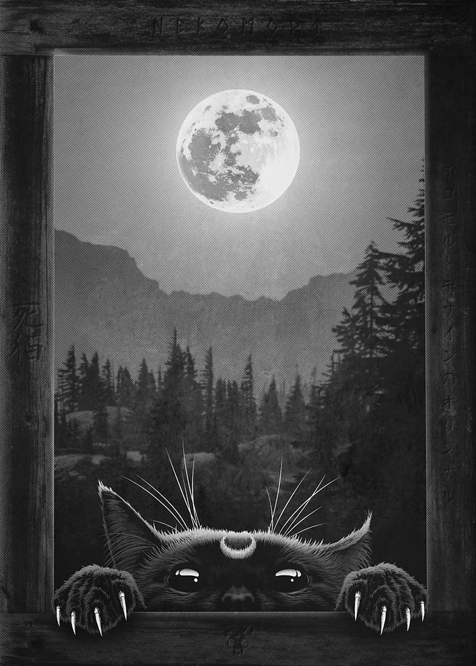 Black Cat Moonlit Window