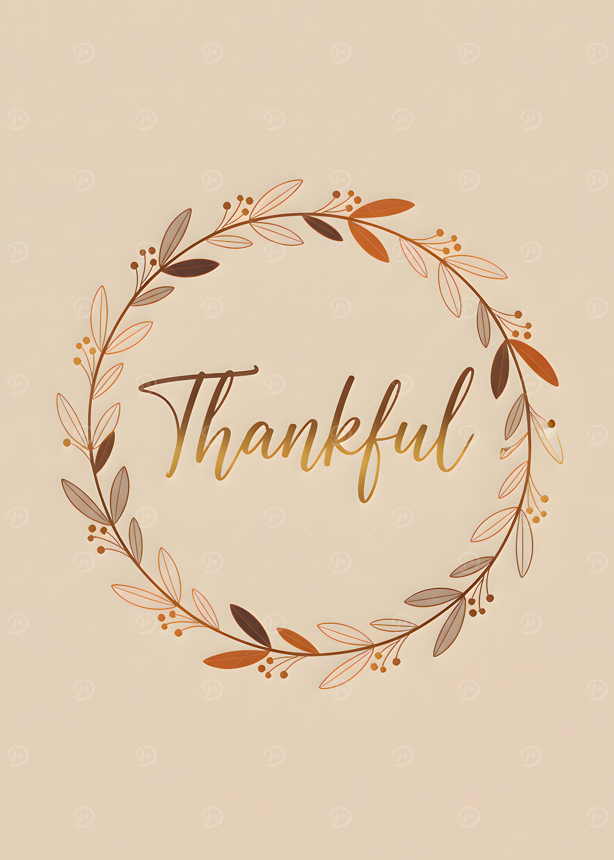 Thanksgiving – Minimalist “Thankful” Calligraphy Wreath Wall Art