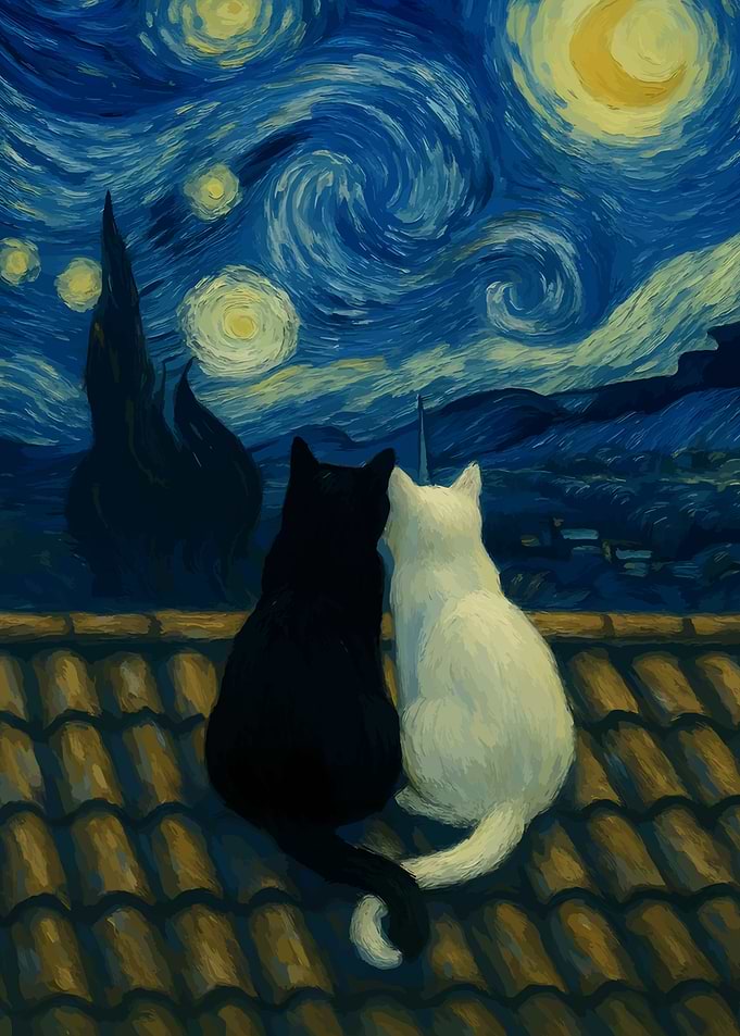 Cats under Starry Night