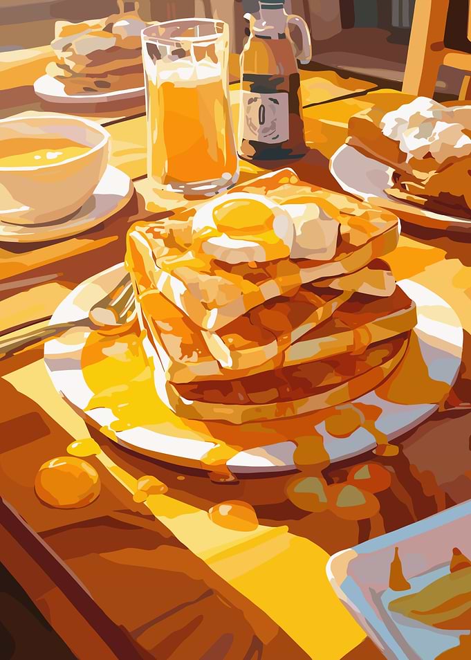 Breakfast Still Life with Pancakes and Orange