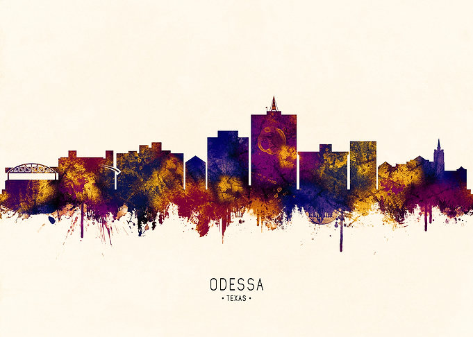 Odessa, Texas Skyline Watercolor