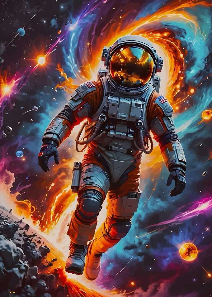 Astronaut in Space with Nebula Background
