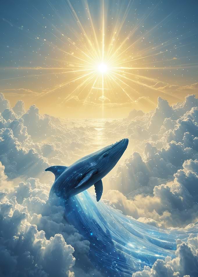Celestial Whale Rising Toward the Sun