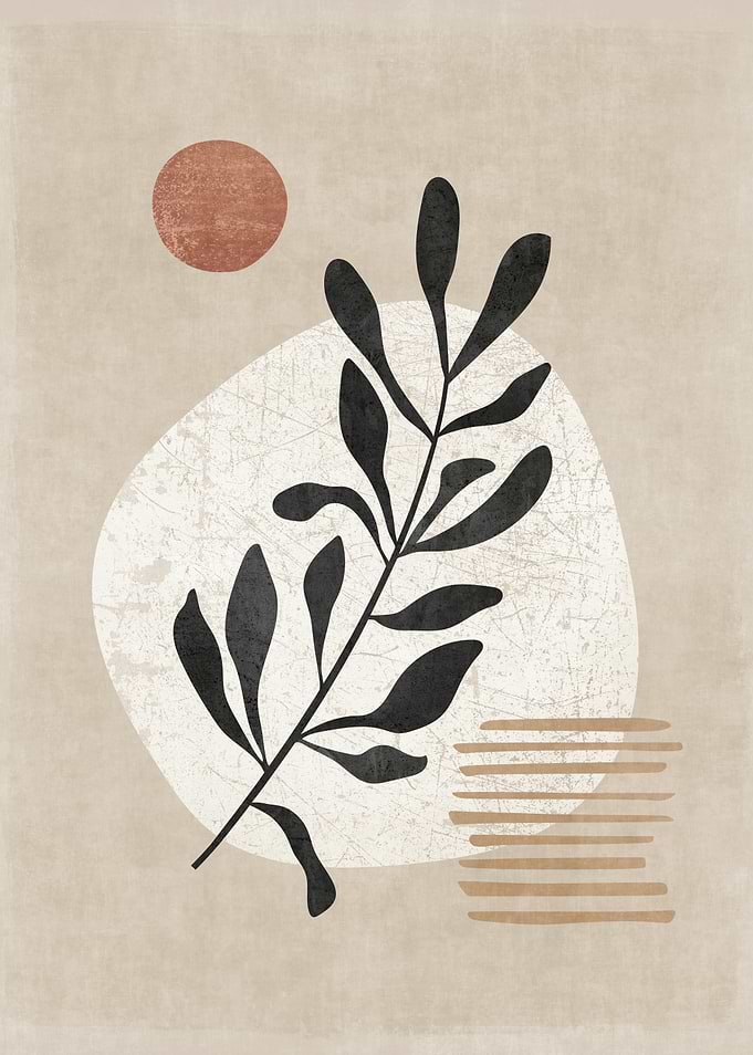 Leaf Sun Shapes Botanical Minimalist Brick Red Black White Beige