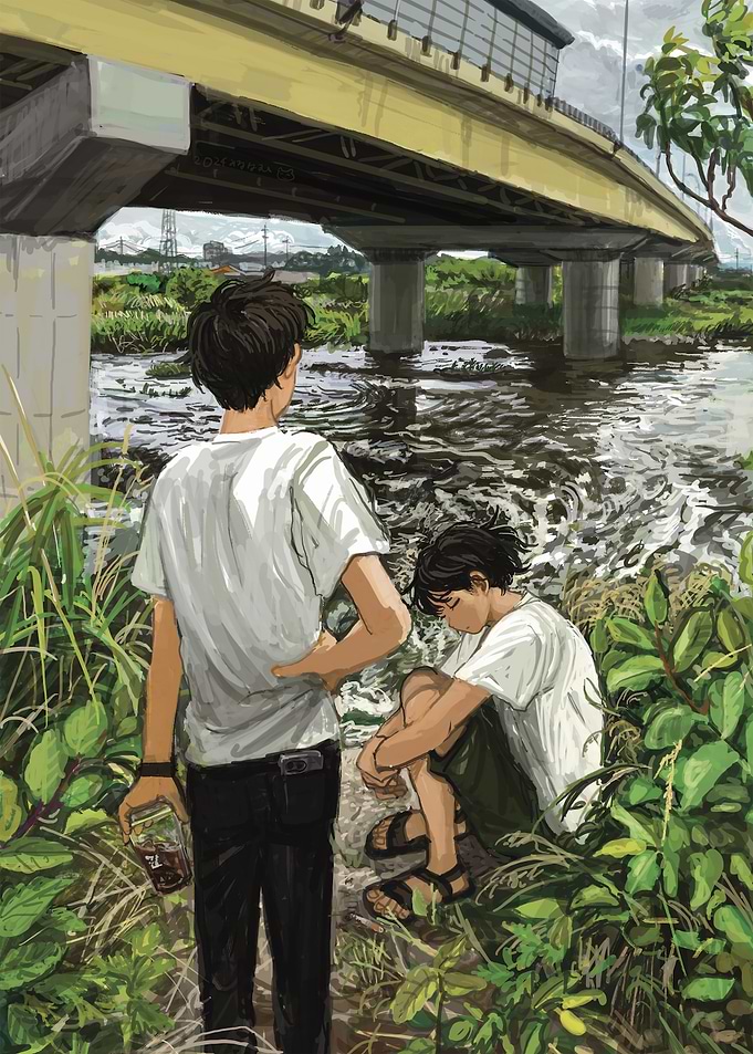 Two Boys by a Riverbank