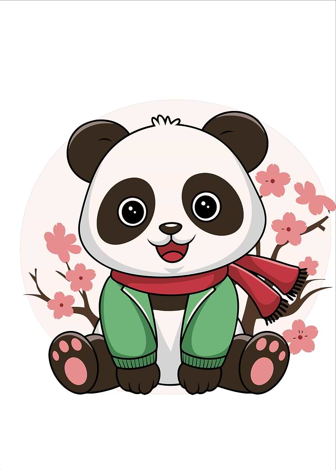 Cartoon Panda with Scarf and Jacket