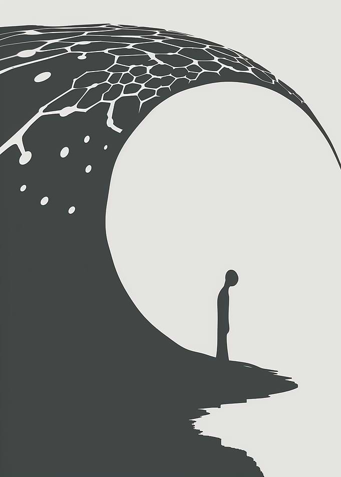 Silhouette of a Person Under a Wave