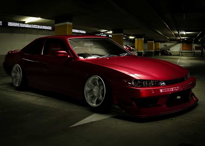 Red Nissan Silvia in Parking Garage