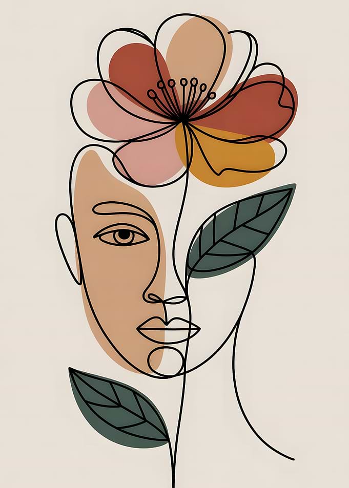 Floral Face Line Art – Abstract Human and Nature Harmony