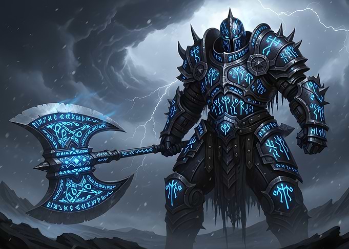 Runic Knight with Axe in Storm