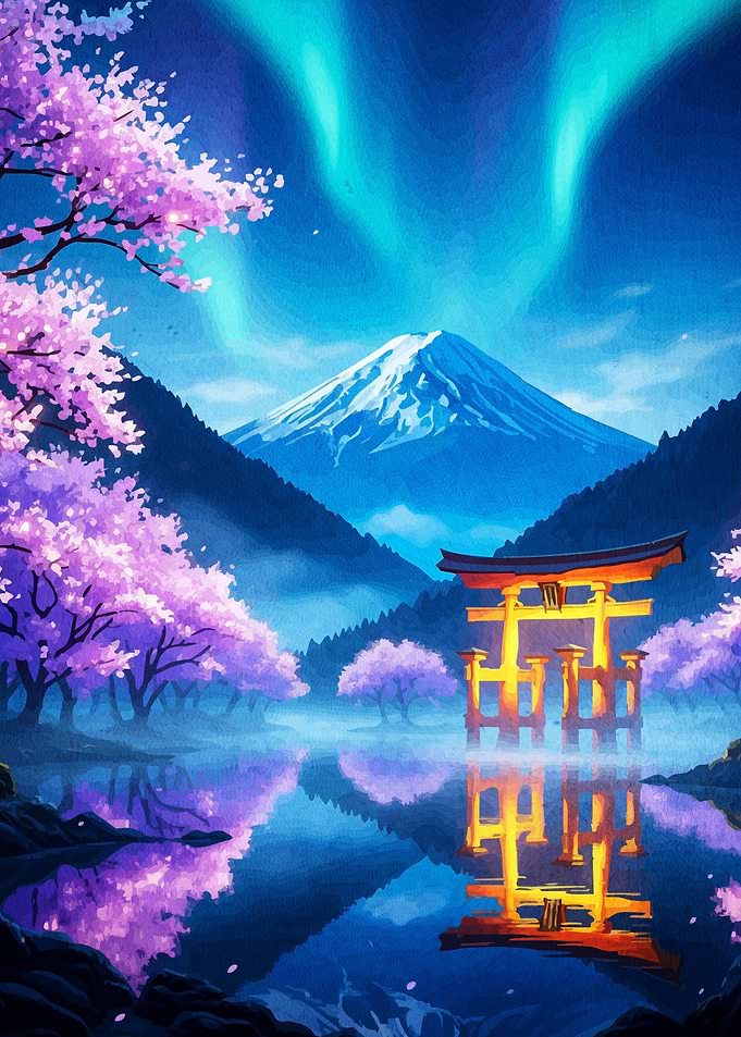 Japanese Landscape Cherry Blossoms