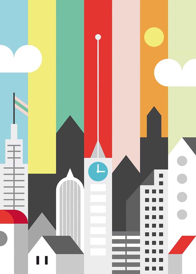 Colorful Geometric Cityscape Illustration