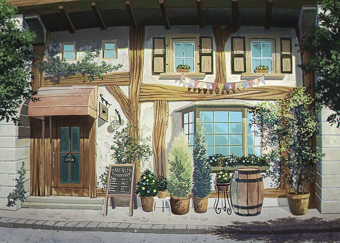 Charming European Cafe Exterior Illustration