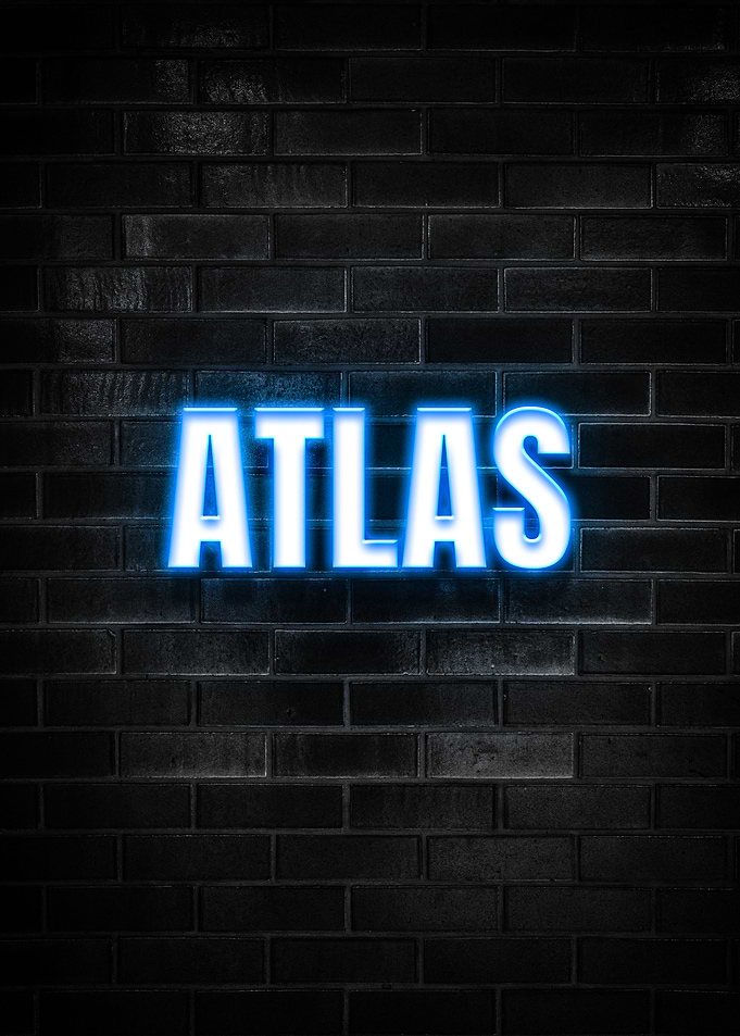 Atlas Neon Sign on Brick Wall