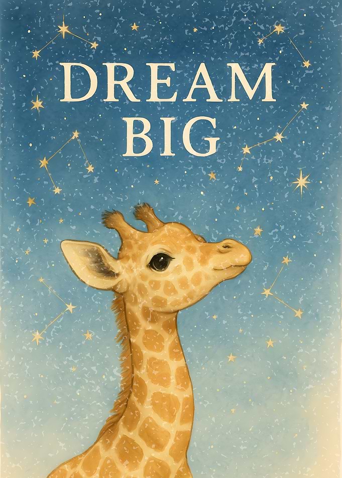 Dream Big Giraffe Under Stars
