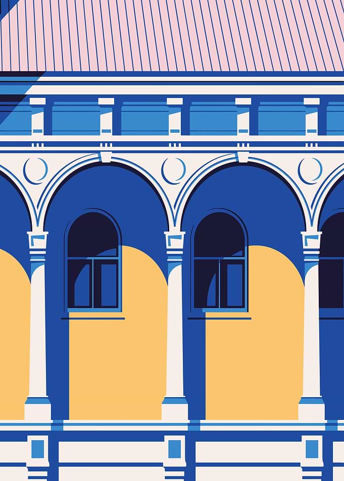 Architectural Facade with Arches and Columns